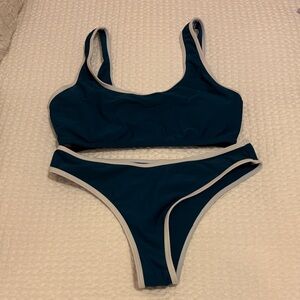 Women’s Teal Contrast-Trim Bikini Set